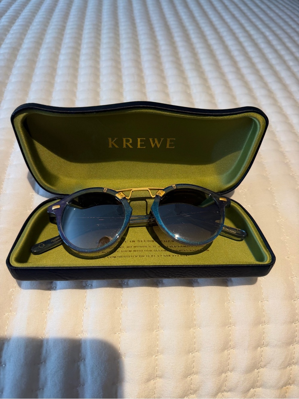KREWE Round Blue Gradient Sunglasses with Gold Bridge